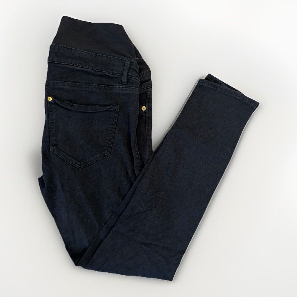 H&M Mama Black Maternity Skinny Denim Jeans Size 8 Over Bump Protector 27"Inseam